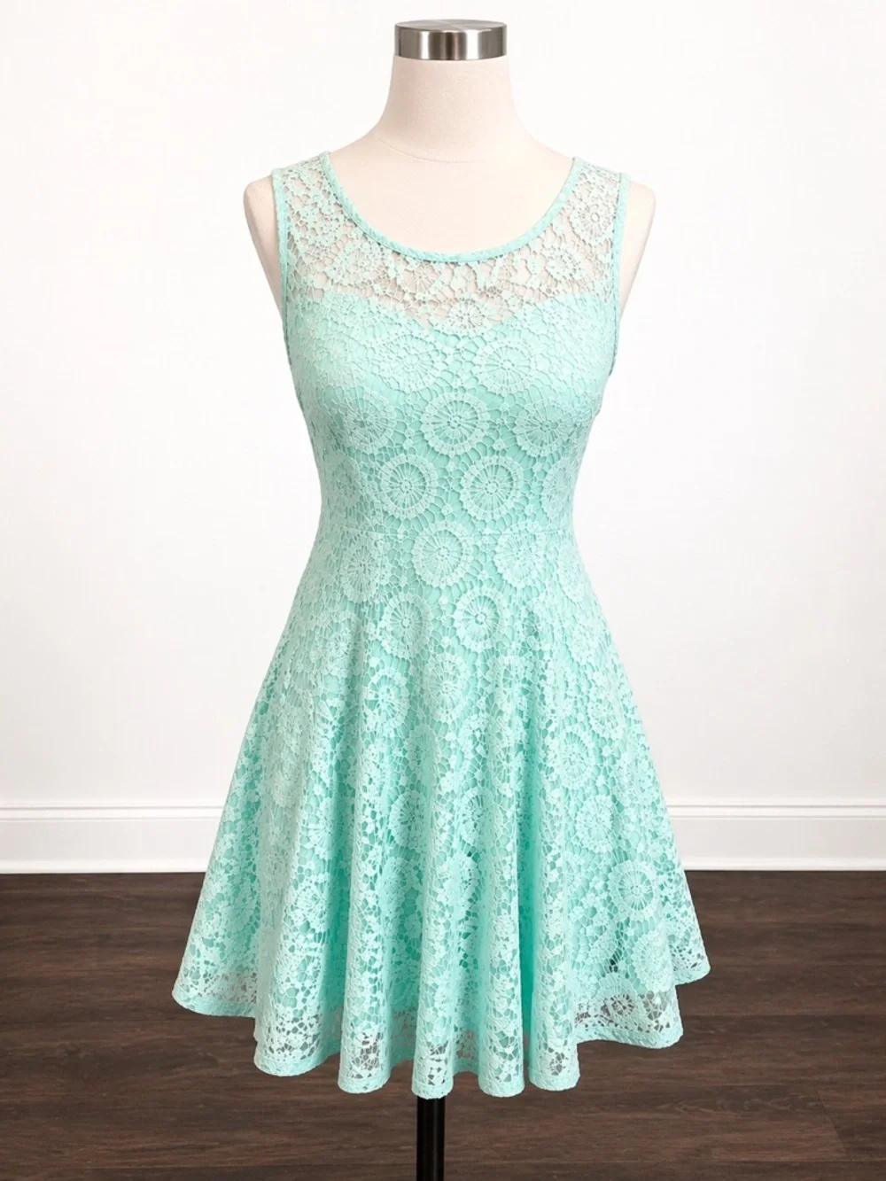 BeBop Mint Lace Fit Flare Dress NWT Size M Pool Blue Sleeveless - Picture 2 of 9